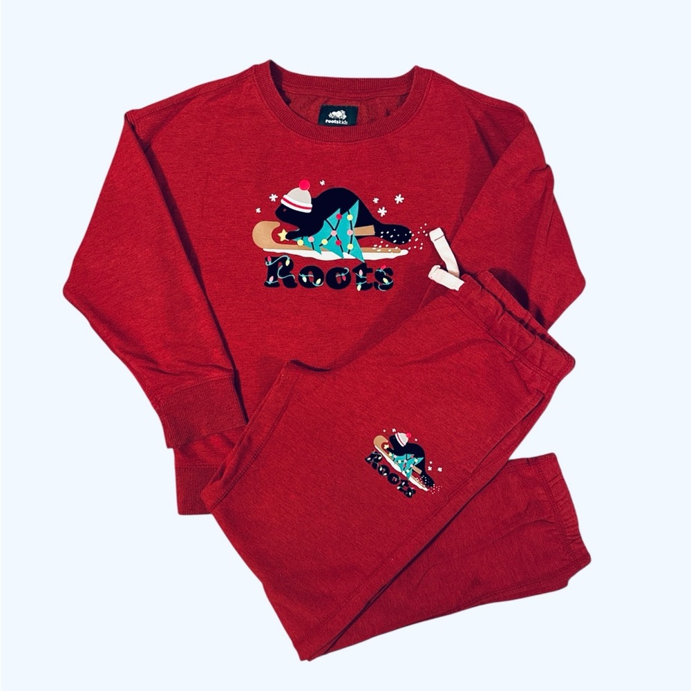 Roots Kids Christmas Red Fleece Set Size 7-8